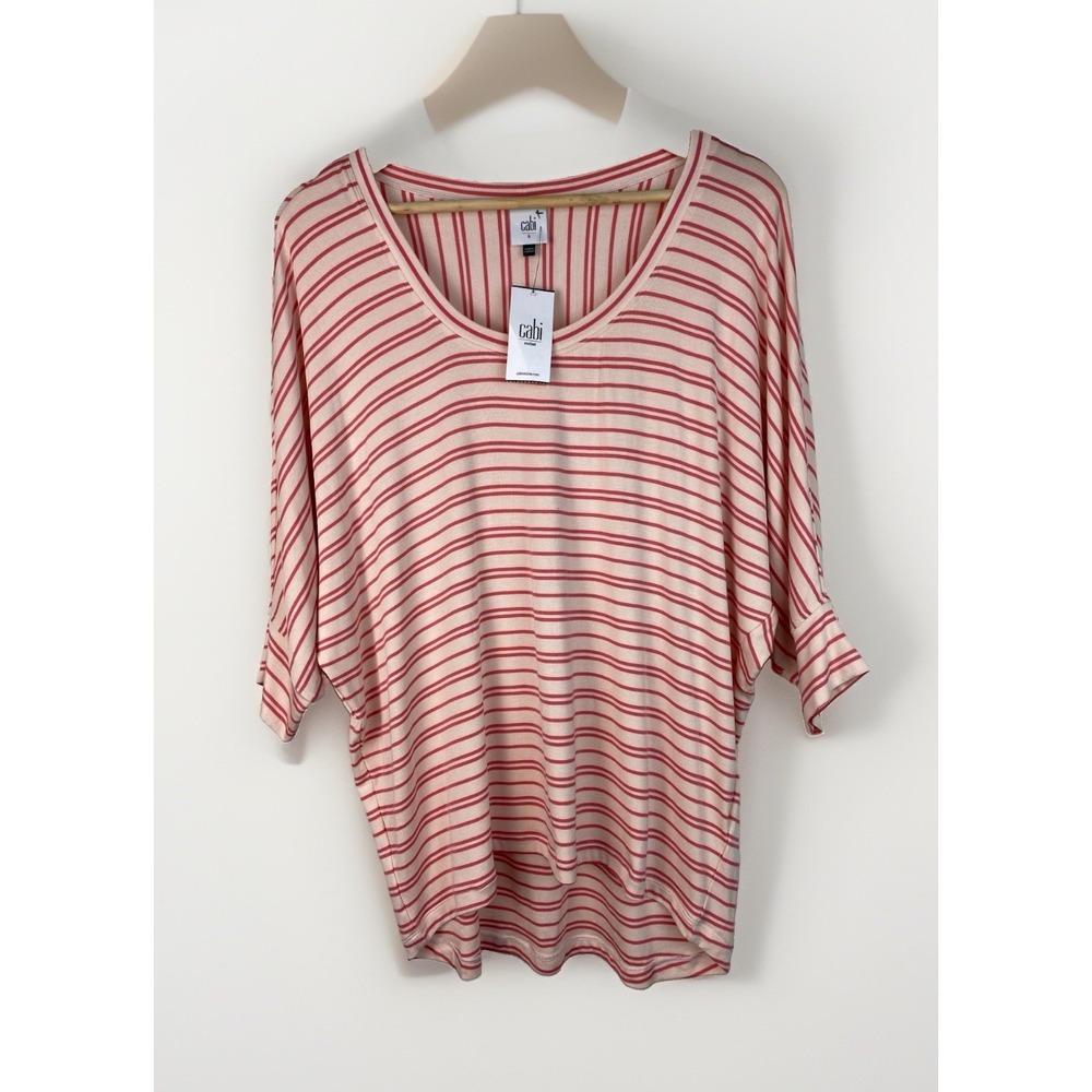 NWT CAbi 5750 Women's S Cream Orange Summer Stripe Tickled Tee Dolman T-Shirt